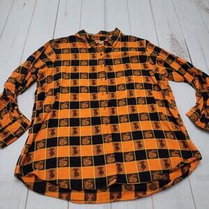 Vintage Collections Etc Halloween checkered shirt black cats pumpkins orange XXL